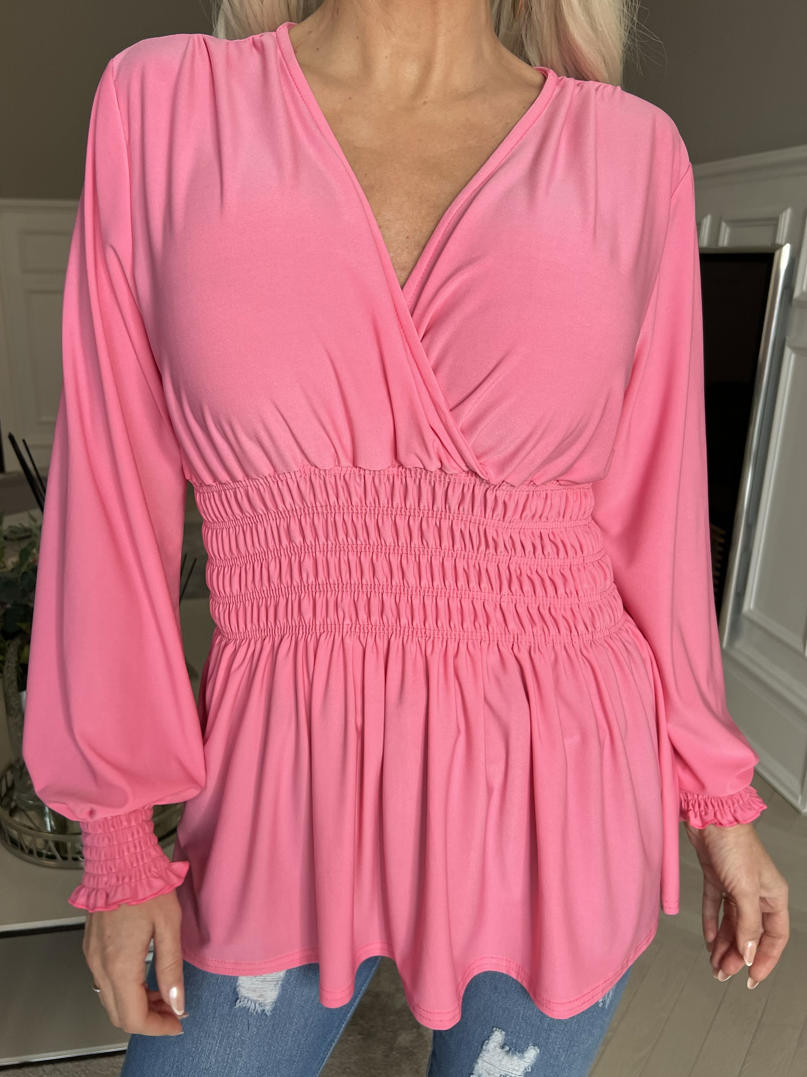 Pams Plain Shirt L/S - Blus i elastiskt tyg med långa ärmar